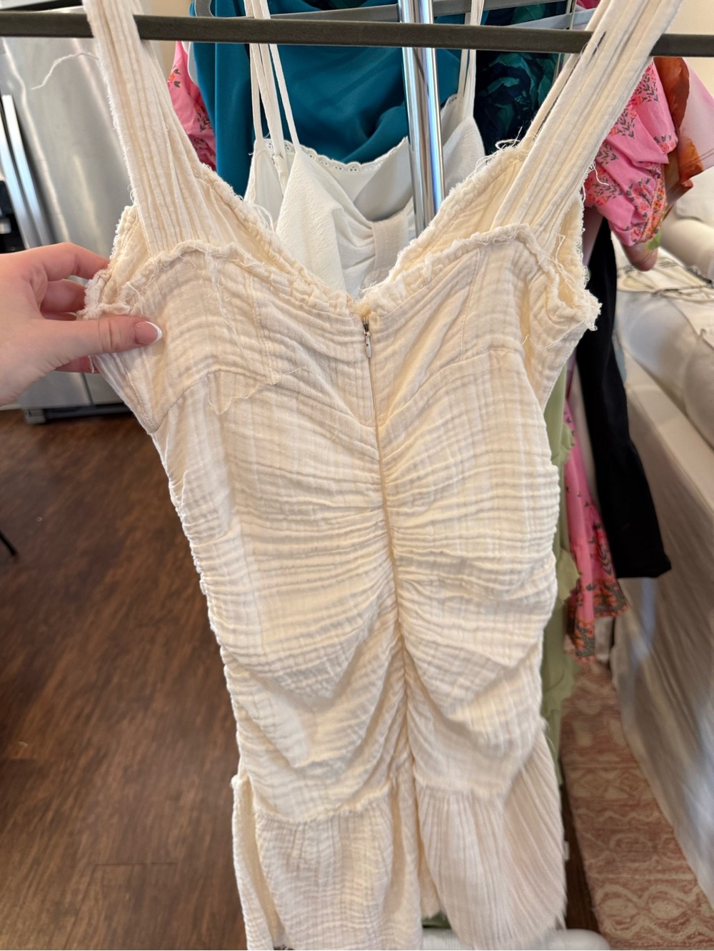 ASOS Cream Gauze Ruched Mini Dress - Picture 2 of 3